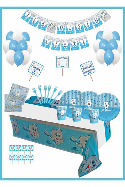 motto party İlk Dişim Diş Buğdayı Parti Seti Mavi 16 Kişilik