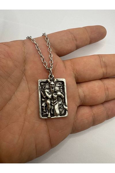 Herşey Nota Steel Skull Satan Rectangular Devil Skull Figured Unisex Metal Necklace – 60 cm Chain