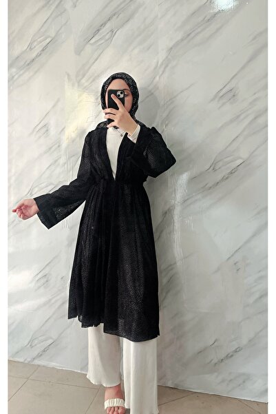 DİLEKBUTİK Black Spotted Chiffon Summer Kimano