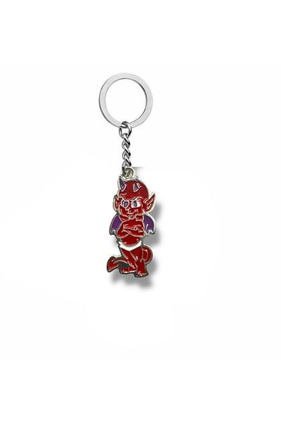 Herşey Nota Unisex Metal Keychain with Red Devil Angel Figure – Gothic Design