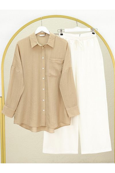 Modamorfo Single Pocket Long Loose Shirt on the Back - Mink