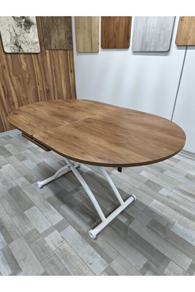 SEHPAM AKILLI Ortadan Açılır Akıllı Yemek Masası Oval Mdf Tabla Alt Mekanizma Metal Beyaz Renk