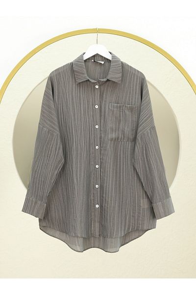 Modamorfo Single Pocket Long Loose Shirt on the Back - Anthracite