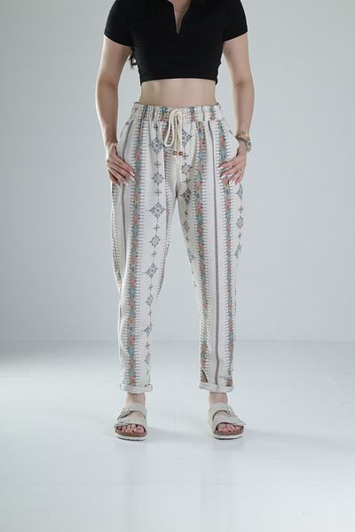 COCOPELLI Ethnic Patterned Linen Trousers