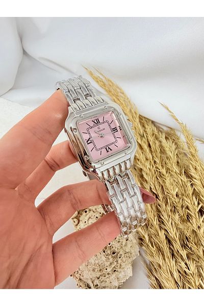 TD TRENDDURAGI Retro Vintage Square Roman Numeral Silver Inside Pink Women's Wristwatch