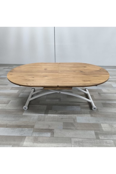 SEHPAM AKILLI Ortadan Açılır Akıllı Yemek Masası Oval Mdf Tabla Alt Mekanizma Metal Beyaz Renk