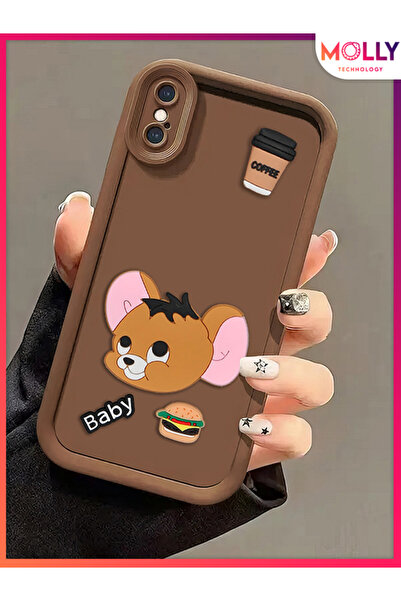 Molly İphone Xs Için Fallow Brown Kenarları Kalın 3d Kabartmalı Baby Jerry Si...