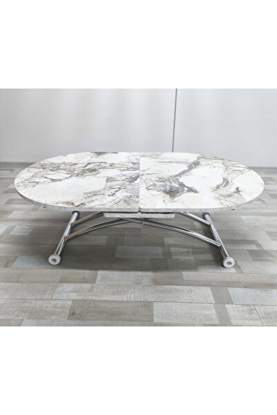 SEHPAM AKILLI Ortadan Açılır Akıllı Yemek Masası Oval Mdf Tabla Alt Mekanizma Metal Krom Kaplama