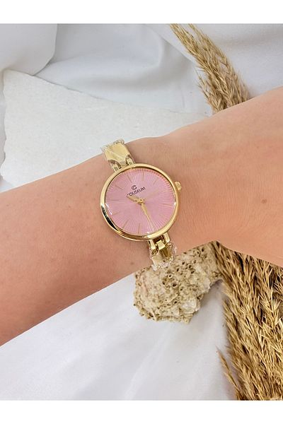 TD TRENDDURAGI Round Chain Cord Vintage Gold Inside Pink Women Wrist Watch