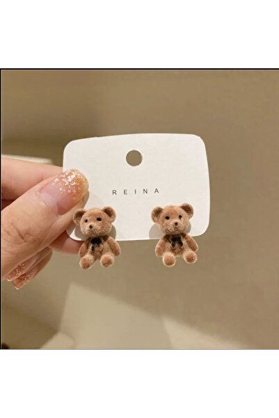 ORGANICYOU GLAMALARUS Ms Sevimli Peluş Ayı Küpeler Tavşan Küpeler Bej Kahverengi