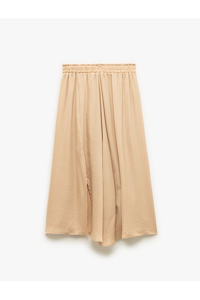 Koton New Season Aerobin Fabric A-Line Midi Length Satin Flared Skirt with Slit Detail
