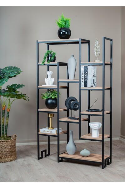 Uyan Ev Ürünleri UYAN EV ÜRÜNLERİ 12 Raflı Ünite Metal Gövdeli Ahşap Raflı Ço...