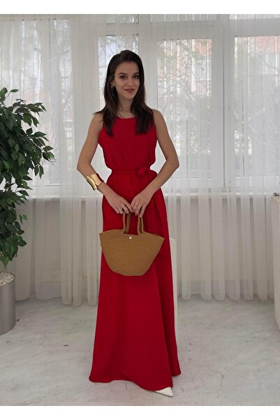 LUVESSE Ares Kırmızı Ayrobin Kuşaklı Tulum