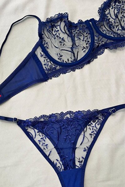 Moldina Великий розмір Синій Броде бюстгальтер комплект Новий рік День закоханих