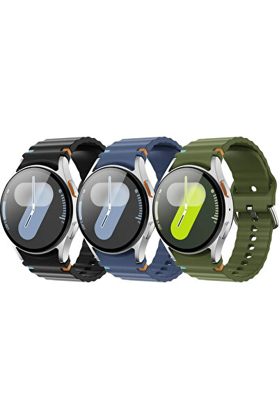 Novatis Samsung Galaxy Watch 4/5/6/7/FE/40/40/44 Classic 42/43/46/47mm Kordon 3'Lü Set Spor Silikon Flexible