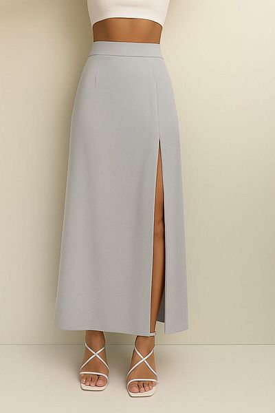 AL&SU BUTİK Women's Long Deep Front Slit Fabric Skirt