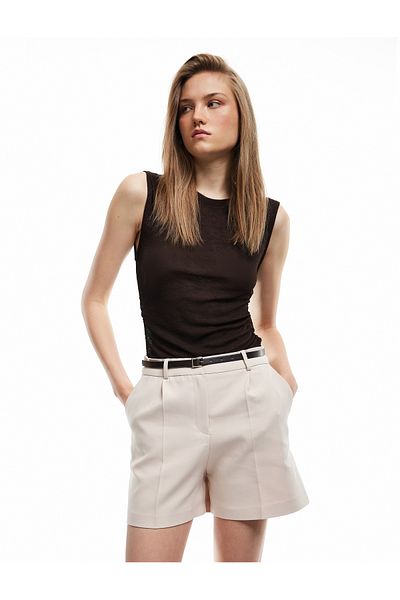 Koton New Season High Waist Mini Shorts with Pockets and Belt