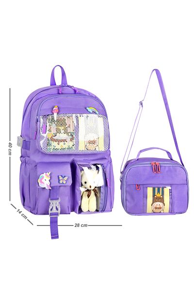 WMİLANO Kawaii Korean Style Elementary School Backpack Girl and Lunchbox Set with Thermos