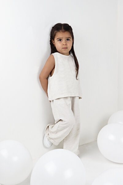 SEUZ KIDS CHILDREN'S CLOTHES Sırt Detaylı Ketenli Dokuma Takım Krem