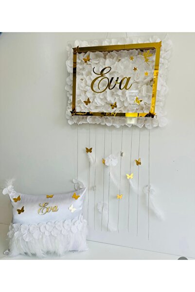 renkli mi renkli tasarım dünyası Çiçekli pleksi gold bebek kapı süsü isimli yeni doğan