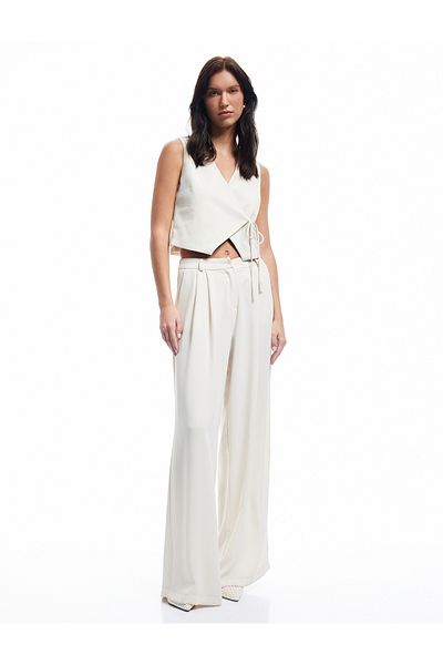 Koton New Season Asymmetric Double Breasted Collar Tie Detail Sleeveless Viscose Vest