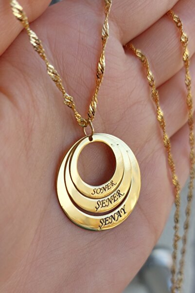 ÖZGÜR TAKI 925 Ayar Gümüş 24 Ayar Altın Kaplama 3 İsimli Halka Kolye