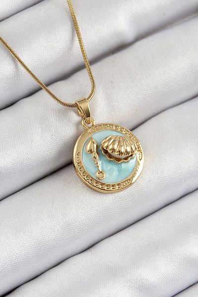 Clariss 316L Steel Chain Turquoise Enamel Artistic Portrait Oyster Model Gold Color Women's Necklace