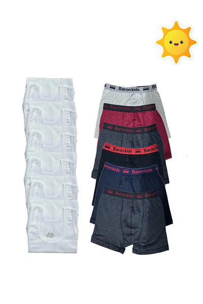 SİERNA 12Pcs Boys Singlet Boxer Set 6 Singlets 6 Boxers Srn-003056