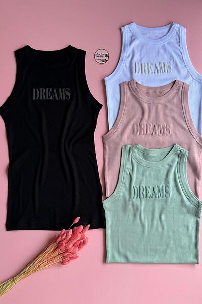 Elosia Dreams |   Modal Fabric, Green, Powder, Black and White Color 4-Piece Halter Neck Women's T-Shirt Undershirt 66E50