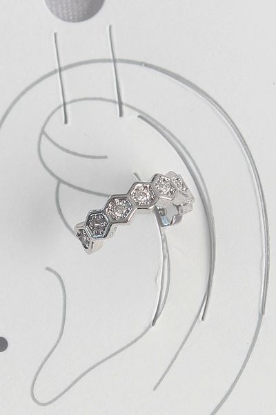 Clariss Brass Silver Color Honeycomb Model Zircon Stone Women's Cartilage Earrings