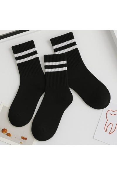 SİERNA 3 Pack White Striped Black Unisex Tennis Socks Cotton Srn-004323