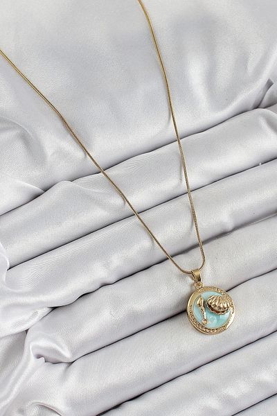 Clariss 316L Steel Chain Turquoise Enamel Artistic Portrait Oyster Model Gold Color Women's Necklace