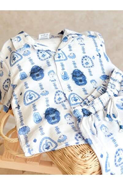 Pinkitokids cu imprimeu Set cămașă și pantaloni scurți din muselină