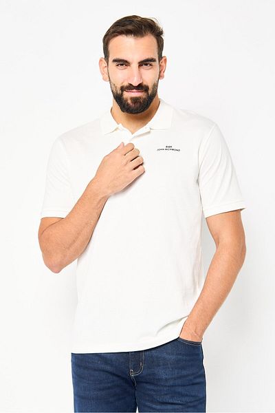John Richmond Men Regular Fit Brand Logo Short Sleeves Polo Shirt, Off White