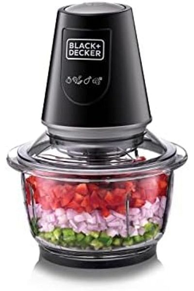 BLACK AND DE BLACK+DECKER Multi-Function Glass Chopper & Mincer, 400W, XXL 1.2L Bowl, 4-Blade System, Pulse Speed