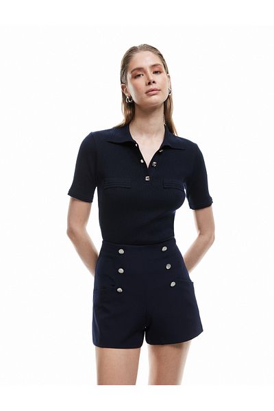 Koton New Season Koton X Sima Tarkan - Buttoned Short Sleeve Polo Neck Knitwear Sweater
