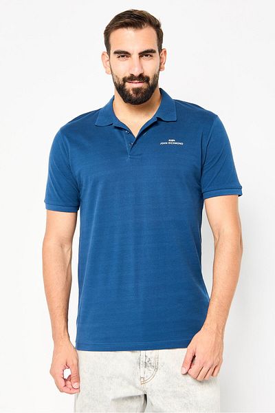 John Richmond Men Regular Fit Brand Logo Short Sleeves Polo Shirt, Blue