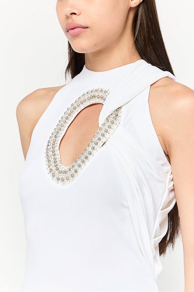 Givenchy Women Crew Neck Sleeveless Embellished Top, Off White