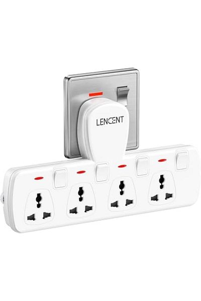 LENCENT Multi Plug Extension Socket, 4 Way Electrical Outlet Extender, Wall Charger, Universal Plug