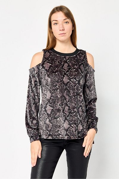 Michael Kors Women Round Neck Cold Shoulder Snakeskin Blouse, Multicolor