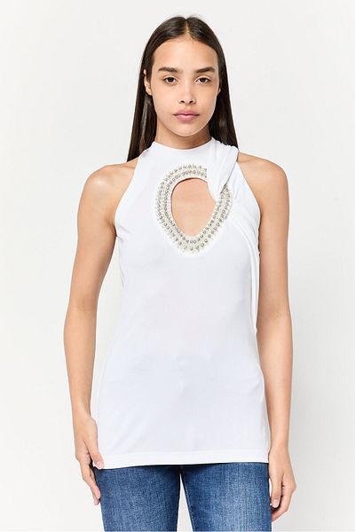 Givenchy Women Crew Neck Sleeveless Embellished Top, Off White