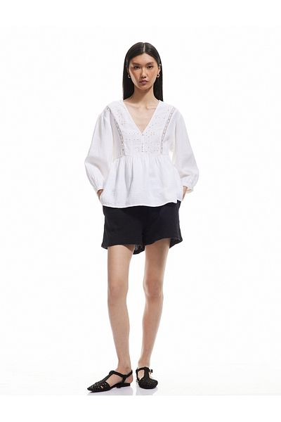Koton New Season Elastic High Waist Pocket Cotton Mini Muslin Shorts