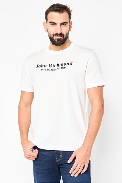 John Richmond Men Crew Neck Short Sleeve Brand Logo T-Shirt, Off White