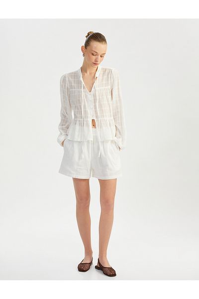 Koton New Season Elastic High Waist Pocket Cotton Mini Muslin Shorts