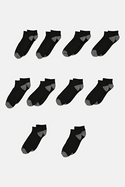 SKECHERS جوارب رجالية للكاحل بشعار العلامة التجارية، 10 أزواج، أسود/رمادي