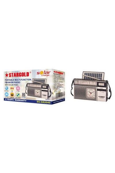 Generic STARGOLD Solar-Powered FM/AM/SW Radio with Bluetooth, USB/TF Player, Clock & 2000mAh Battery