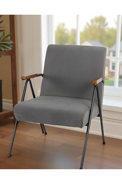 rexa Modern Industrial Accent Chair with Wooden Armrests