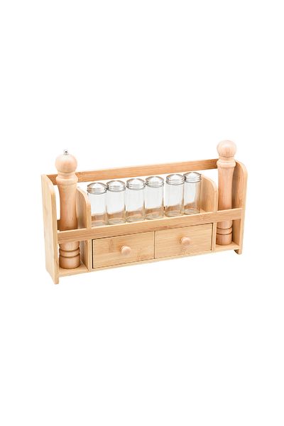 Bien Servi 9-Piece Bamboo Seasoning Set with Rack Beige and Clear