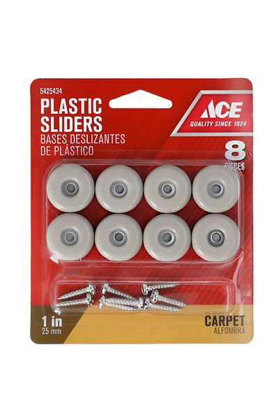 ACE 8-Piece Screw On Round Plastic Sliders for Carpet Off-White 1inch