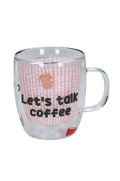 Bien Servi Let's Talk Coffee Printed Double Wall Mug with Ergonomic Handle Multicolor